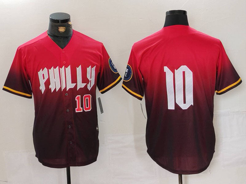 Custom #10 Red 2024 City Connect PHI Baseball Shirt Top