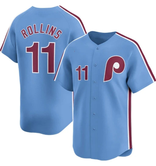 Custom #11 Light Blue PHI Baseball Shirt Top