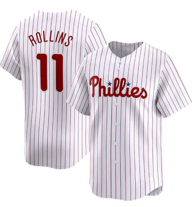 Custom #11 White PHI Baseball Shirt Top