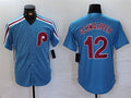 Custom #12 Blue PHI Baseball Shirt Top