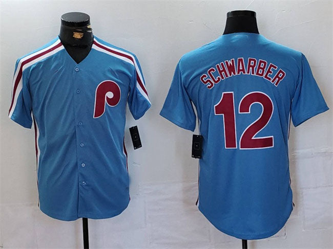 Custom #12 Blue PHI Baseball Shirt Top