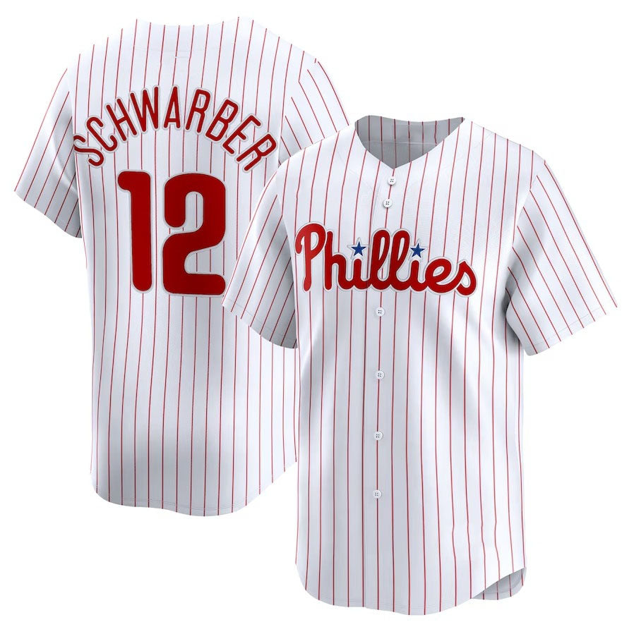 Custom #12 White PHI Baseball Shirt Top
