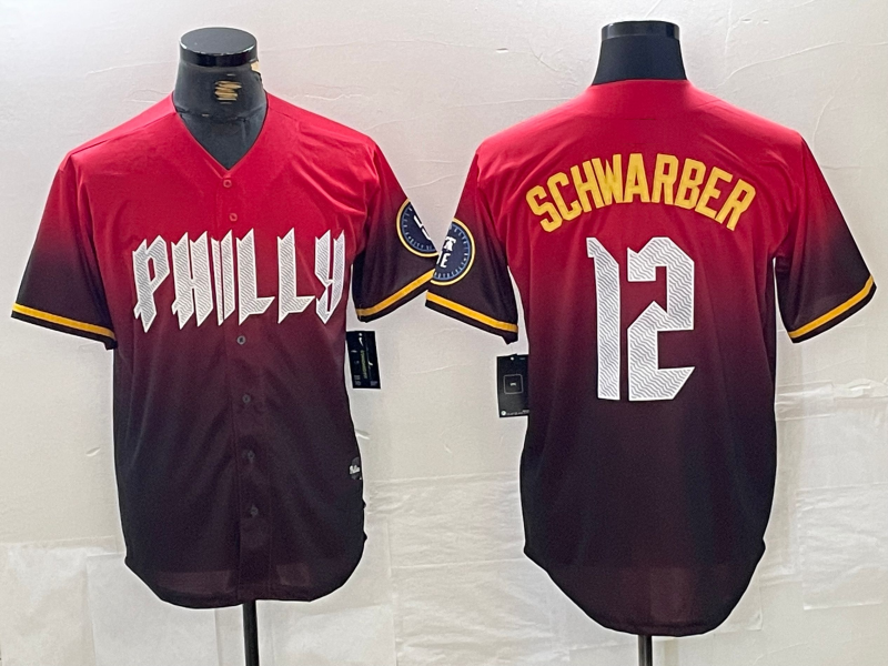 Custom #12 Red 2024 PHI Baseball Shirt Top