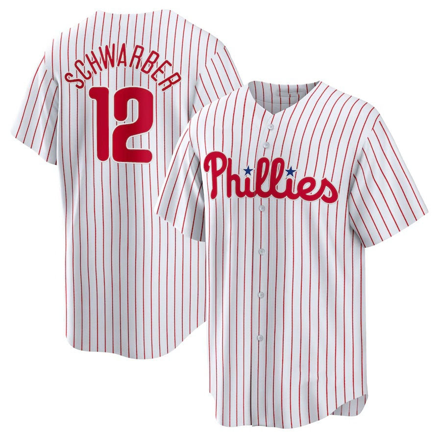 Custom #12 White PHI Baseball Shirt Top
