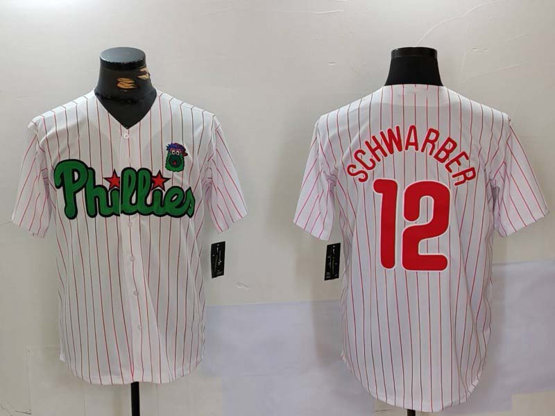 Custom #12 White PHI Baseball Shirt Top