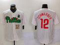 Custom #12 White PHI Baseball Shirt Top