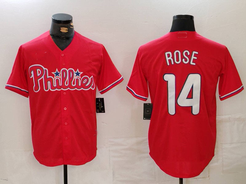 Custom #14 Red PHI Baseball Shirt Top