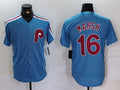 Custom #16 Blue PHI Baseball Shirt Top