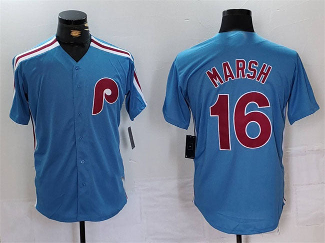 Custom #16 Blue PHI Baseball Shirt Top