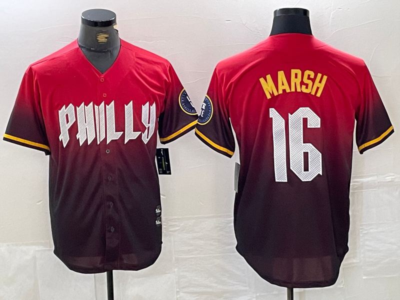 Custom #16 Red 2024 PHI Baseball Shirt Top