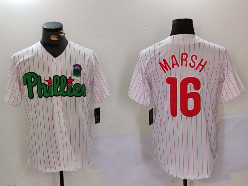 Custom #16 White PHI Baseball Shirt Top