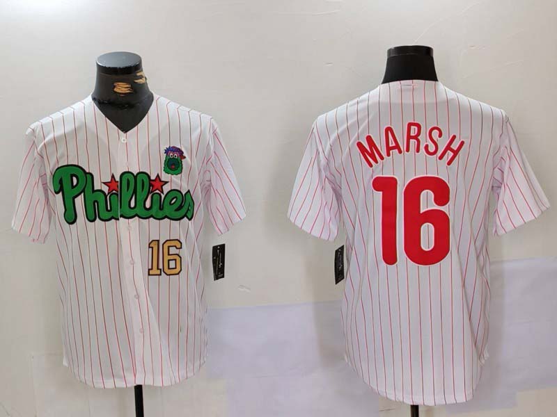 Custom #16 White PHI Baseball Shirt Top