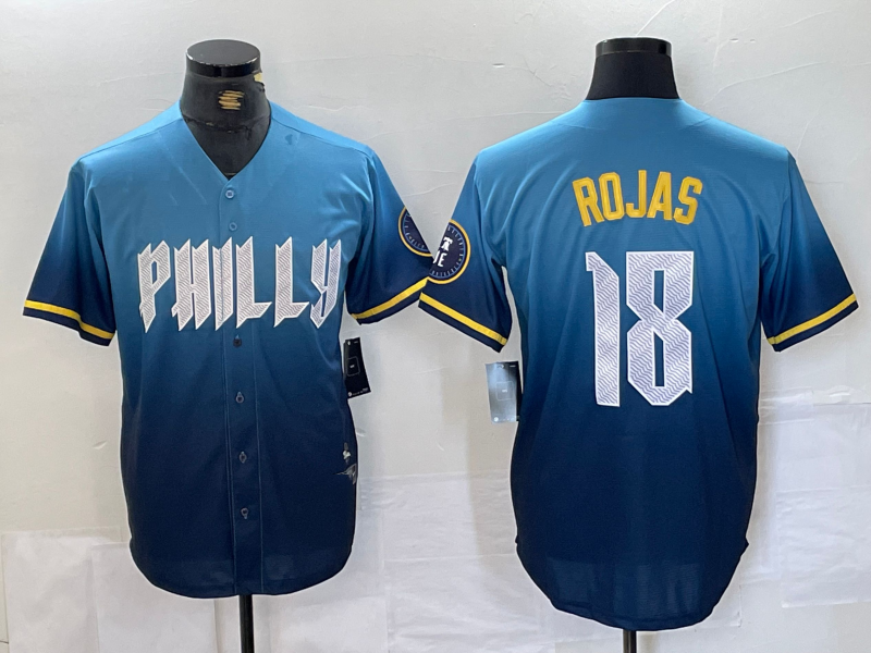 Custom #18 Blue 2024 City Connect PHI Baseball Shirt Top