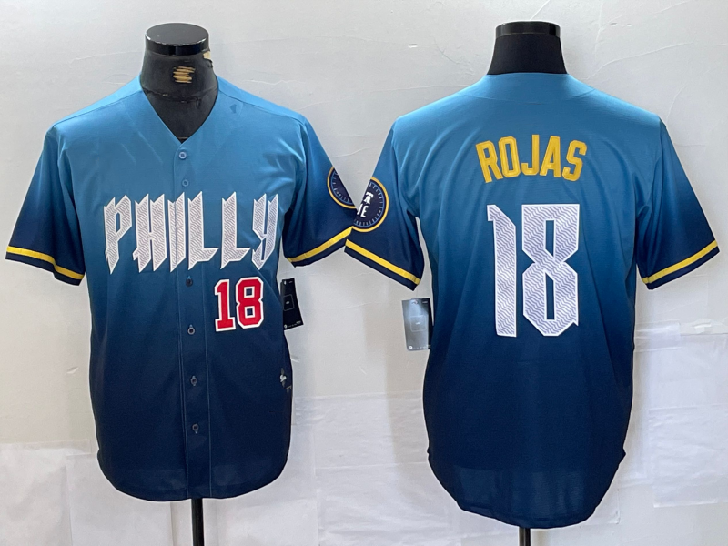 Custom #18 Blue 2024 City Connect PHI Baseball Shirt Top