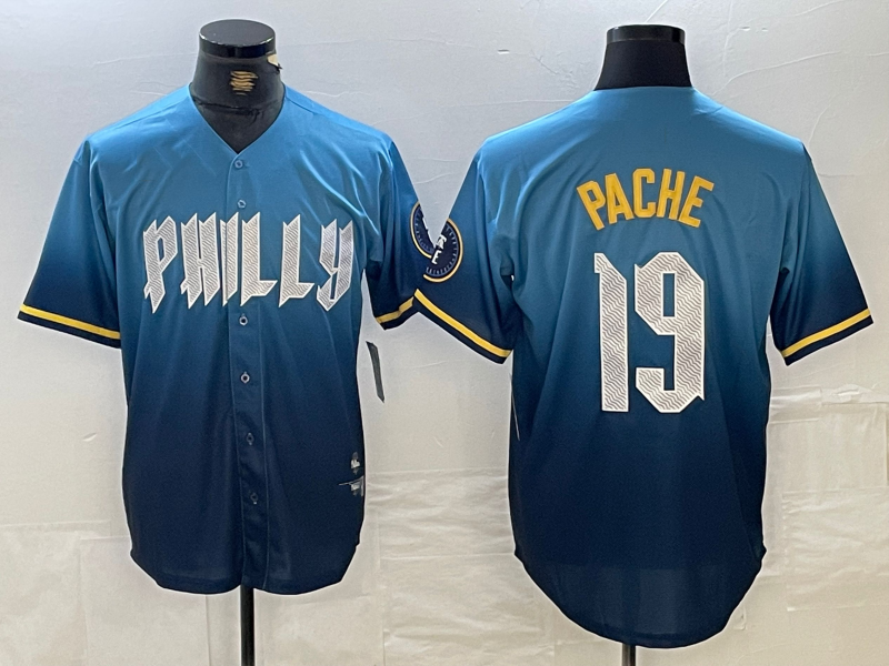 Custom #19 Blue 2024 City Connect PHI Baseball Shirt Top