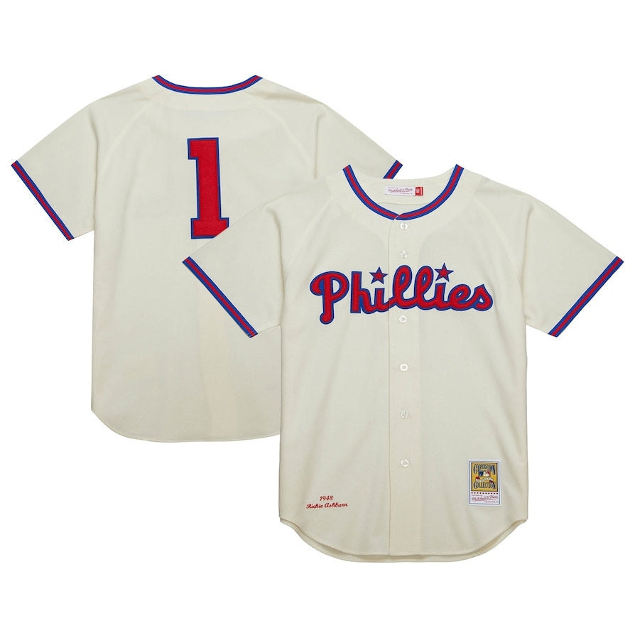 Custom #1 Cream 1948 PHI Baseball Shirt Top