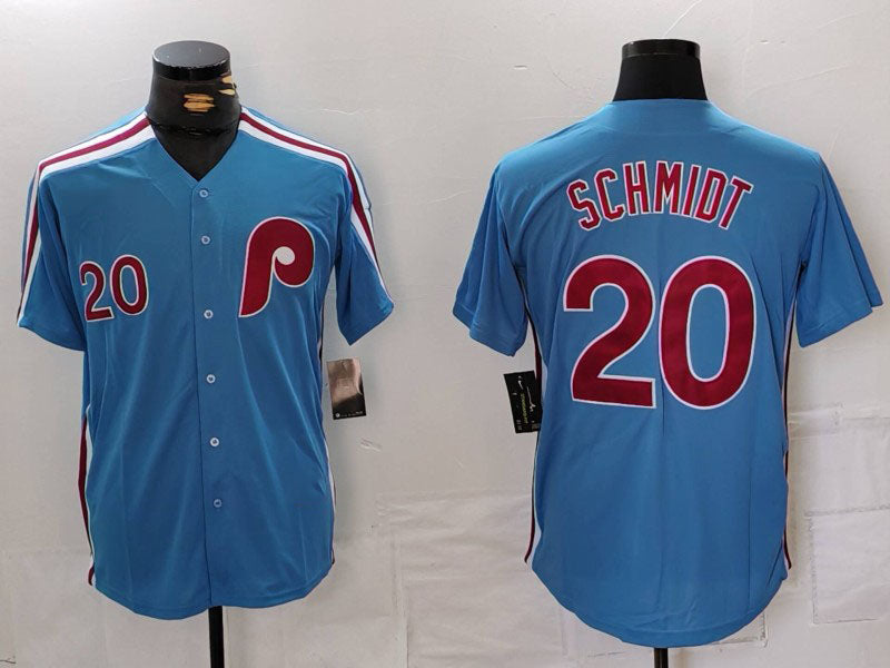 Custom #20 Light Blue PHI Baseball Shirt Top