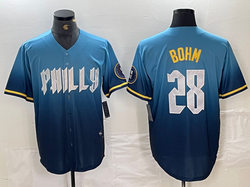 Custom #28 Blue 2024 PHI Baseball Shirt Top