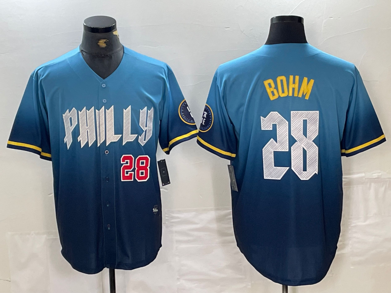 Custom #28 Blue 2024 PHI Baseball Shirt Top