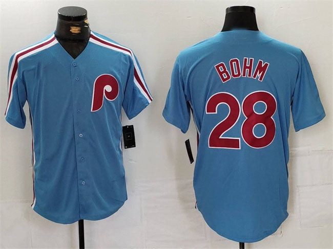Custom #28 Blue PHI Baseball Shirt Top