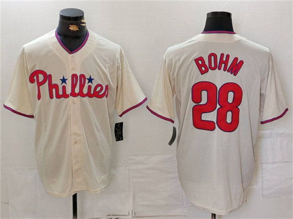 Custom #28 Cream PHI Baseball Shirt Top