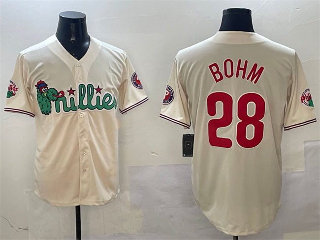 Custom #28 Cream PHI Baseball Shirt Top