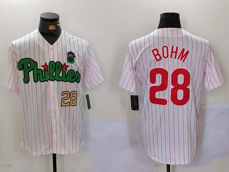 Custom #28 White PHI Baseball Shirt Top