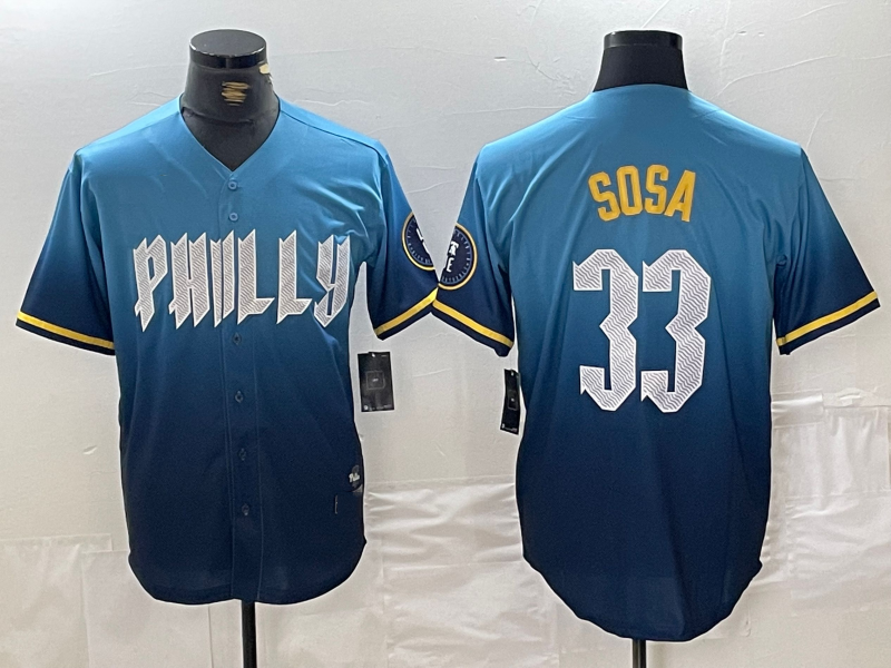 Custom #33 Blue 2024 City Connect PHI Baseball Shirt Top