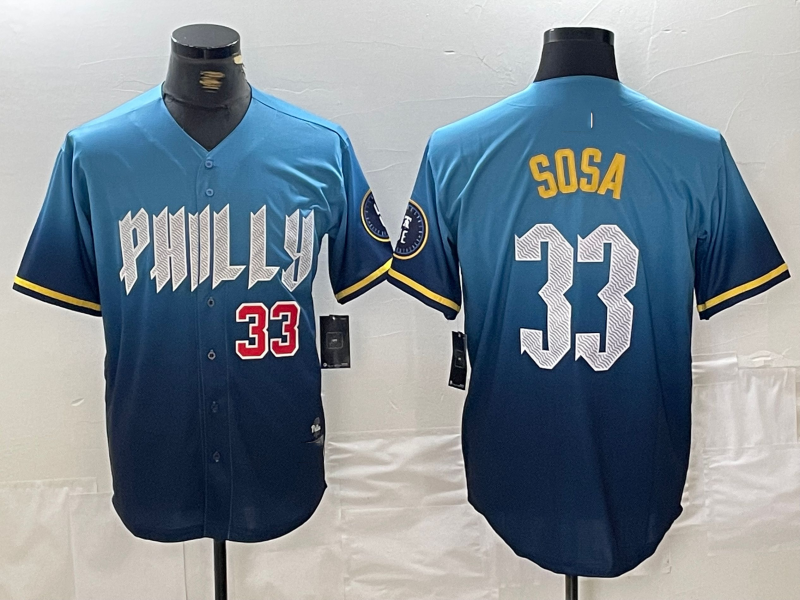 Custom #33 Blue 2024 City Connect PHI Baseball Shirt Top