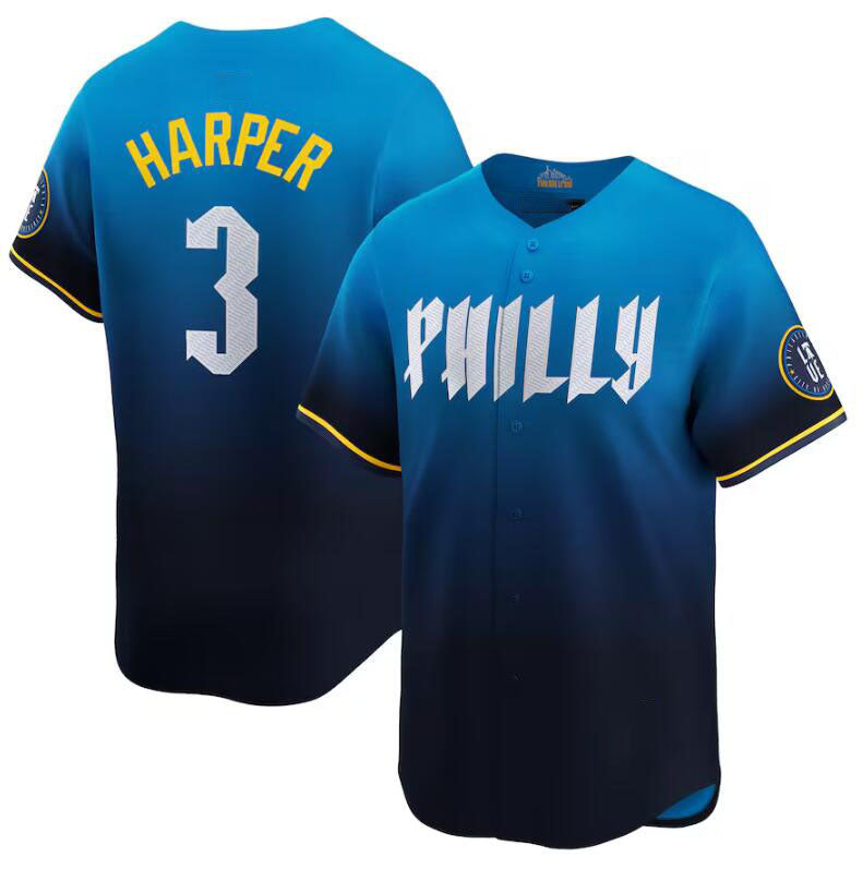 Custom #3 Blue 2024 City Connect PHI Baseball Shirt Top