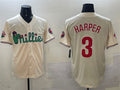 Custom #3 Cream PHI Baseball Shirt Top