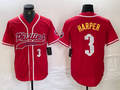 Custom #3 Red PHI Baseball Shirt Top