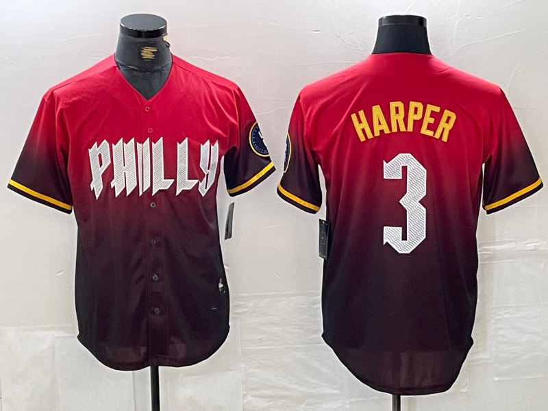 Custom #3 Red 2024 PHI Baseball Shirt Top