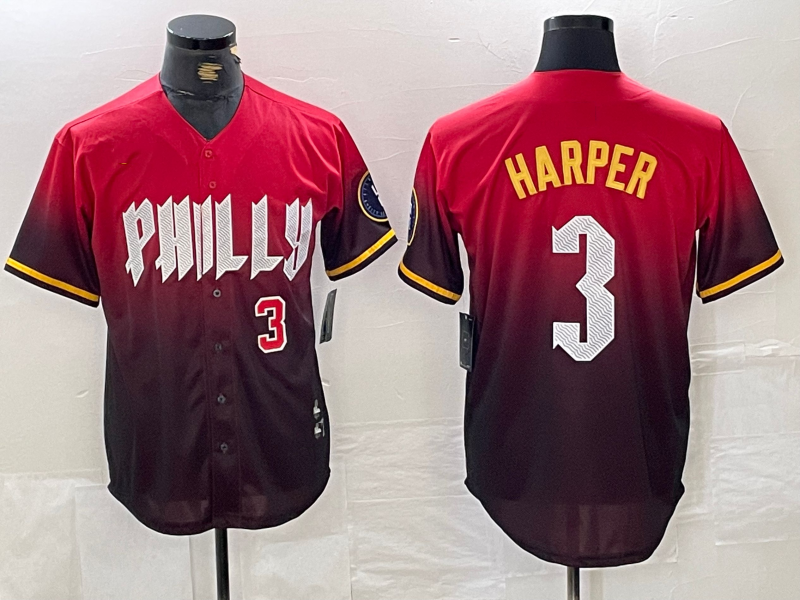 Custom #3 Red 2024 PHI Baseball Shirt Top