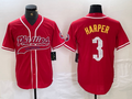Custom #3 Red PHI Baseball Shirt Top