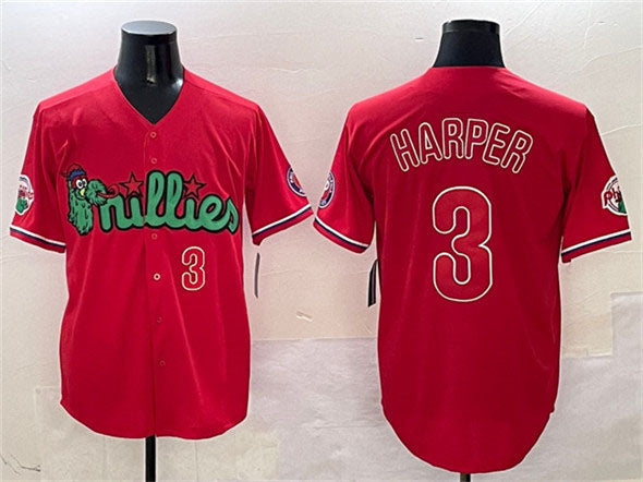 Custom #3 Red PHI Baseball Shirt Top