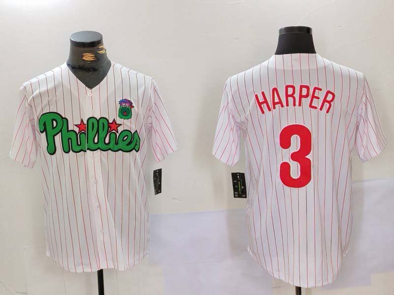 Custom #3 White PHI Baseball Shirt Top