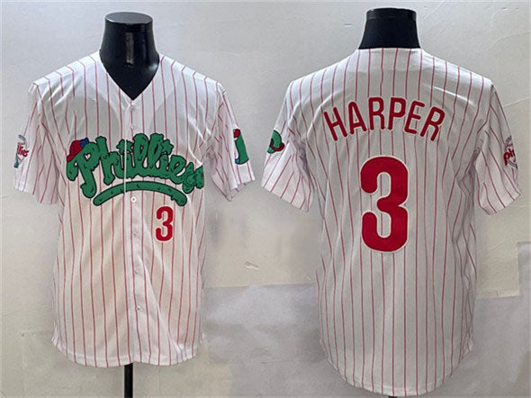 Custom #3 White PHI Baseball Shirt Top