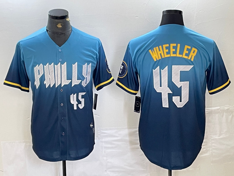 Custom #45 Blue 2024 PHI Baseball Shirt Top