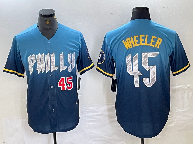 Custom #45 Blue 2024 PHI Baseball Shirt Top