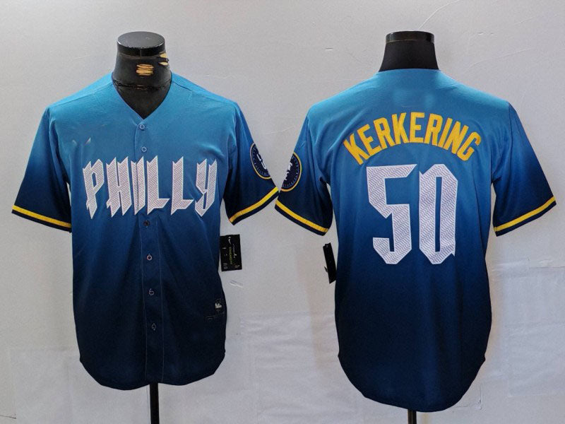 Custom #50 Blue 2024 City Connect PHI Baseball Shirt Top