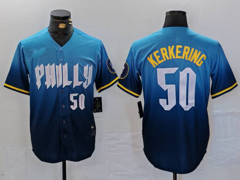 Custom #50 Blue 2024 City Connect PHI Baseball Shirt Top