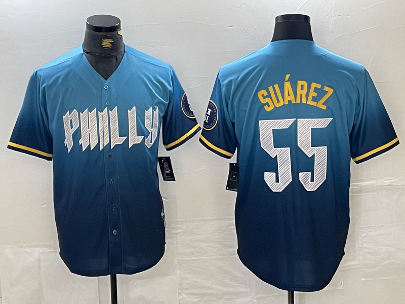 Custom #55 Blue 2024 PHI Baseball Shirt Top