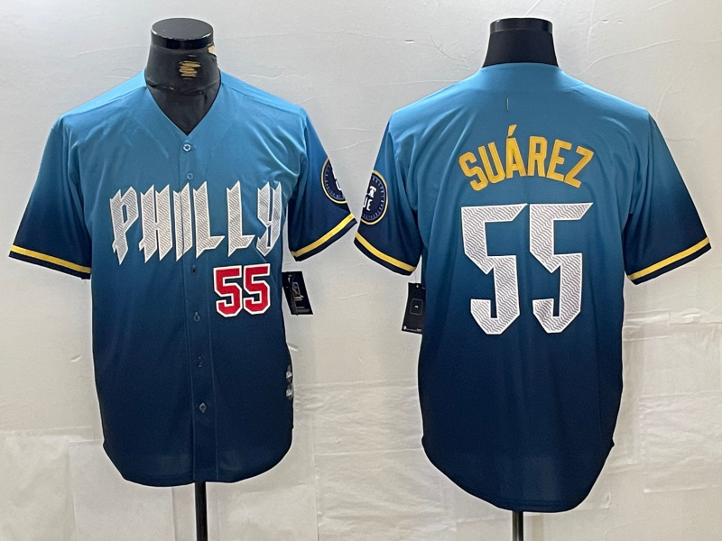 Custom #55 Blue 2024 PHI Baseball Shirt Top