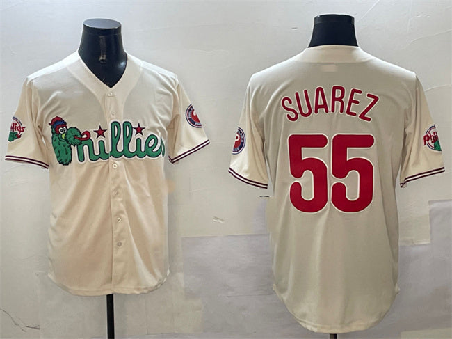 Custom #55 Cream PHI Baseball Shirt Top