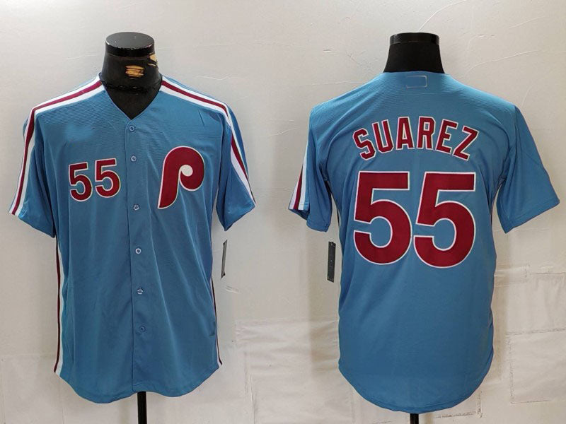 Custom #55 Light Blue PHI Baseball Shirt Top