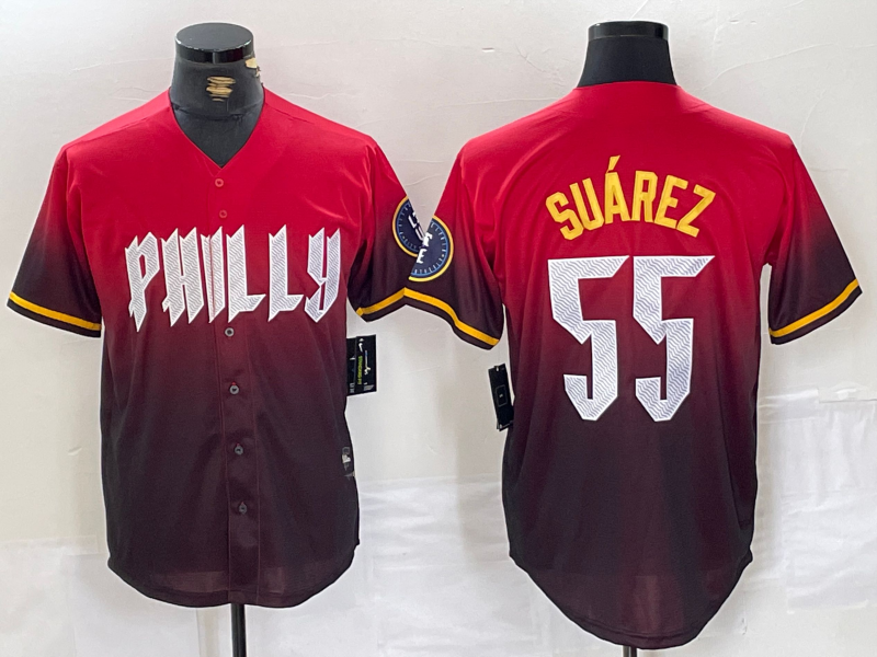 Custom #55 Red 2024 PHI Baseball Shirt Top