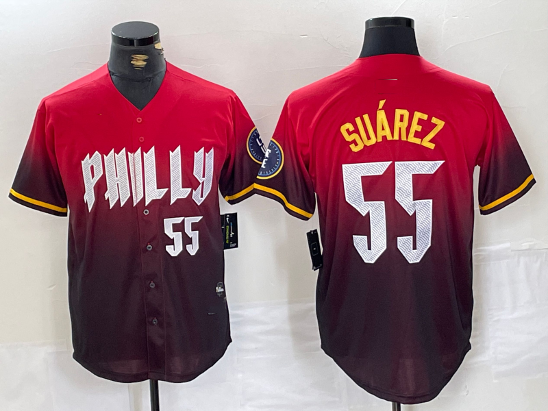 Custom #55 Red 2024 PHI Baseball Shirt Top