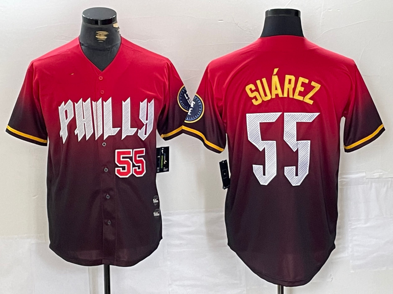 Custom #55 Red 2024 PHI Baseball Shirt Top