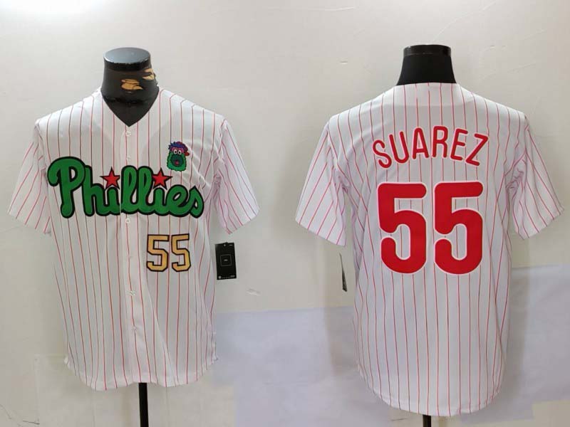 Custom #55 White PHI Baseball Shirt Top